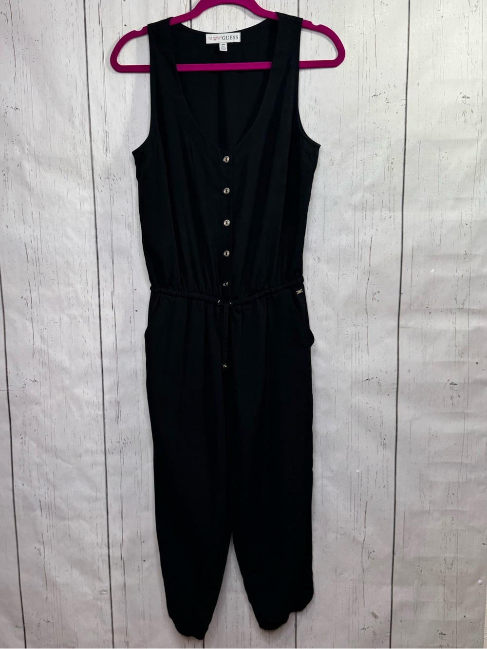 GUESS Los Angeles Black M Sleeveless Jogger Jumpsuit Utility Casual Minimalist